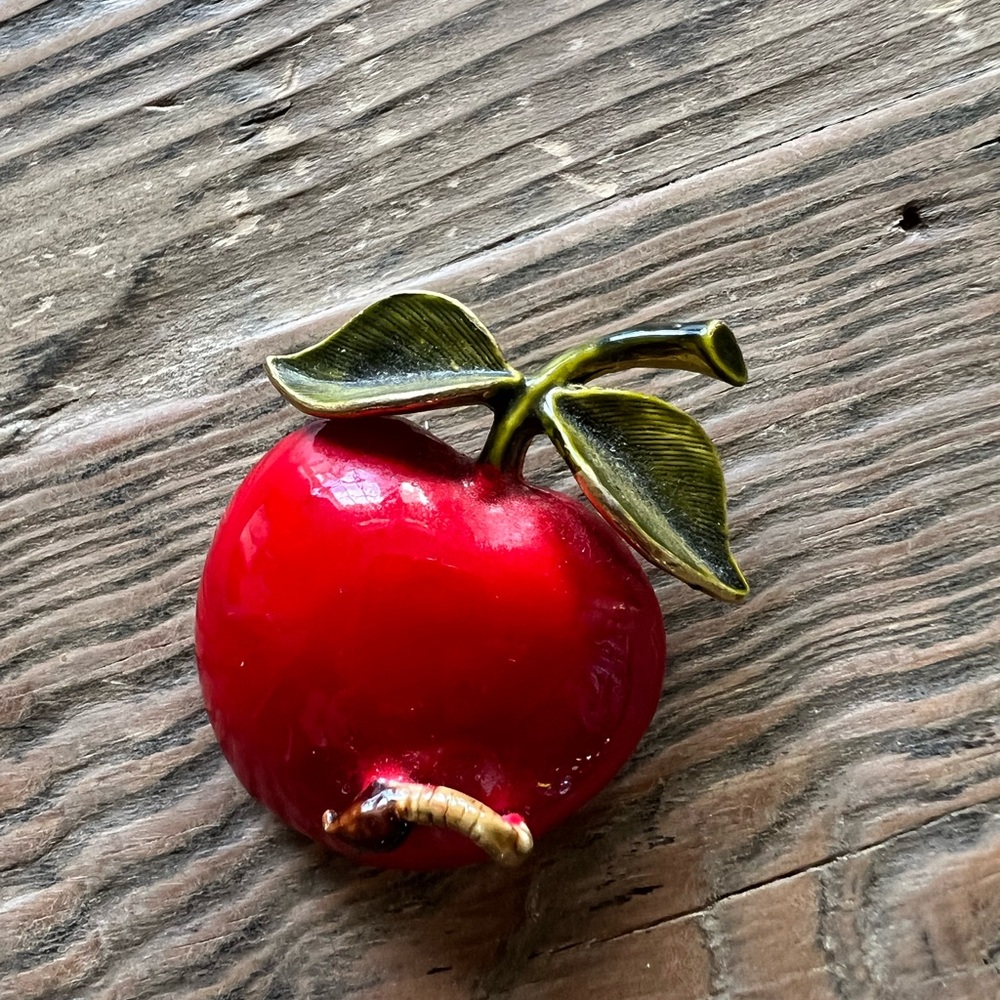 Elegant Red Apple Brooch